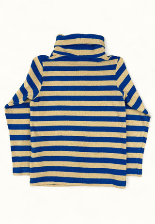 Blue and beige striped long-sleeved turtleneck