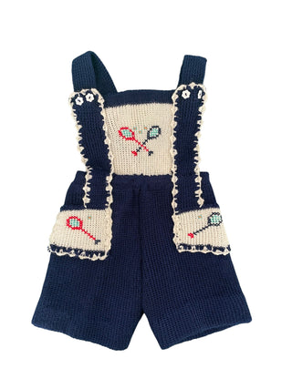 Knitted overalls with embroidery and crochet details 1970 - 3/6 months