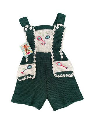 70's knit overalls with embroidery and crochet details - 3/6 months