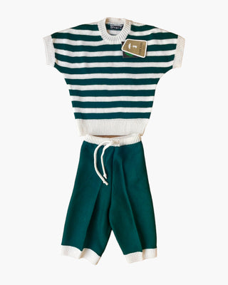 70's Top and Pants Set in Green Sailor Knit - 18/24 months